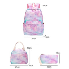 3Pcs/Set Starry Print Waterproof Student Backpack Girls School Bag