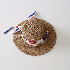 Kids Lace Ribbon Straw Hat for Girls Summer Vacation Beach Sun Hat