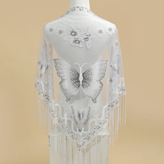 Triangle Scarf Butterfly Flower Embroidery Lace Tassel Shawl