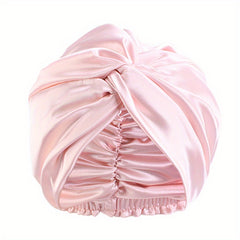 Satin Ruched Bonnet Double Layer Knotted Elastic Turban Soft Shower Cap