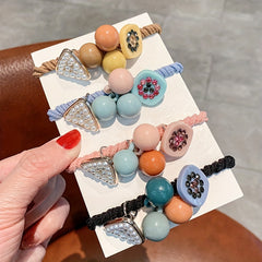 2pcs Candy Beaded Hair Tie Faux Pearl Decor Hair Rope Knitted Hair Tie