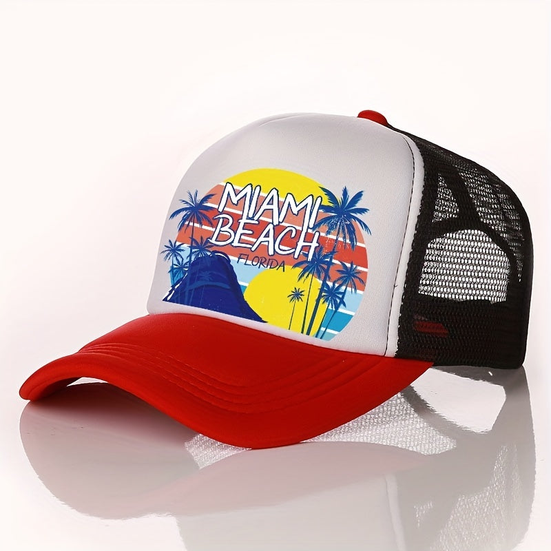 Unisex Breathable Adjustable Baseball Cap with Beach and Letter Embroidery