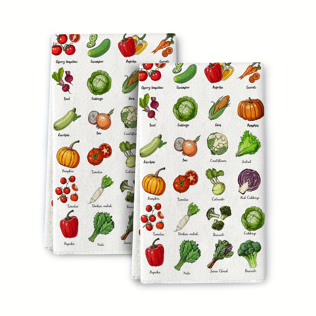 2pcs Veggie Pattern Hand Towels Microfiber Square Dish Cloths