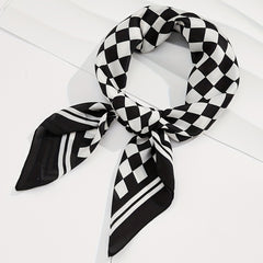 Checkerboard Print Bandana Silk Scarf for Women