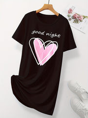  Heart & Letter Print Round Neck Sleep Dress