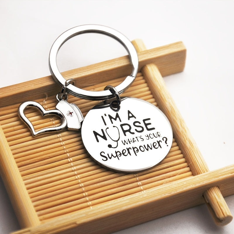 Nurse Superpower Silver Keychain Gift