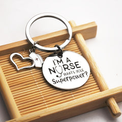 Nurse Superpower Silver Keychain Gift