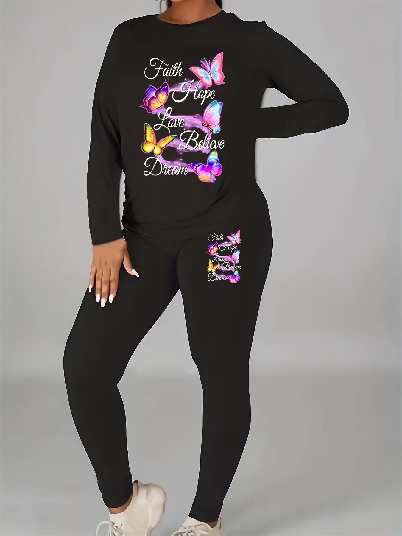 Casual Outfits Butterfly Print Top & Leggings Set