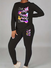  Casual Outfits Butterfly Print Top & Leggings Set