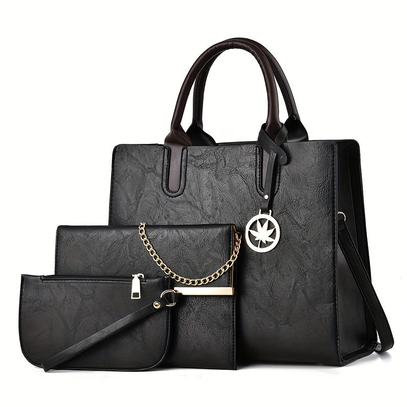 Women's Handbag Set Faux Leather Shoulder Bag & Crossbody Bag & Clutch Purse