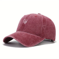 Double Heart Embroidery Baseball Cap Washed Distressed Dad Hats
