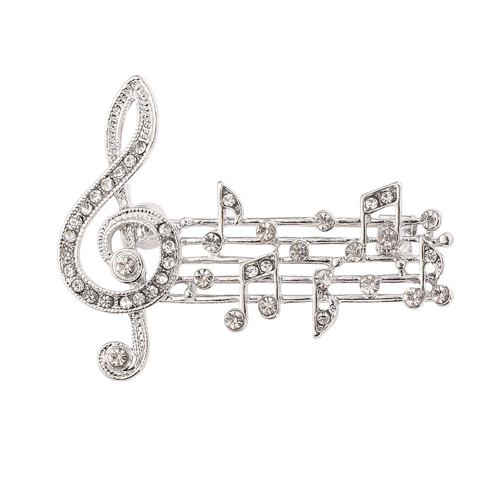 Musical Note Brooch with Artificial Diamonds