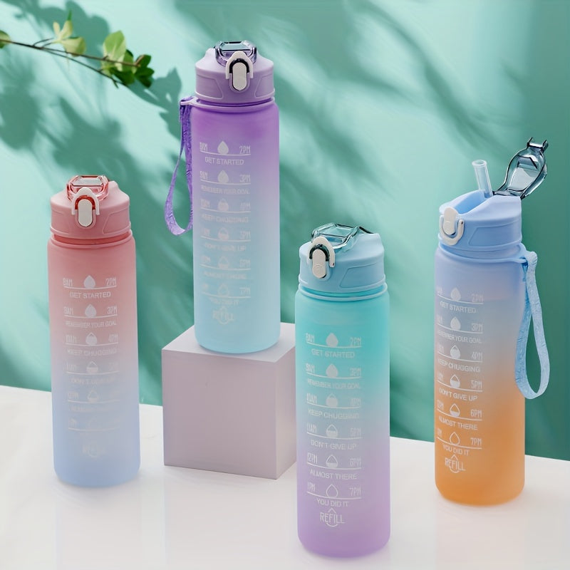 300ml 750ml Motivational Water Bottle With Straw & Time Marker