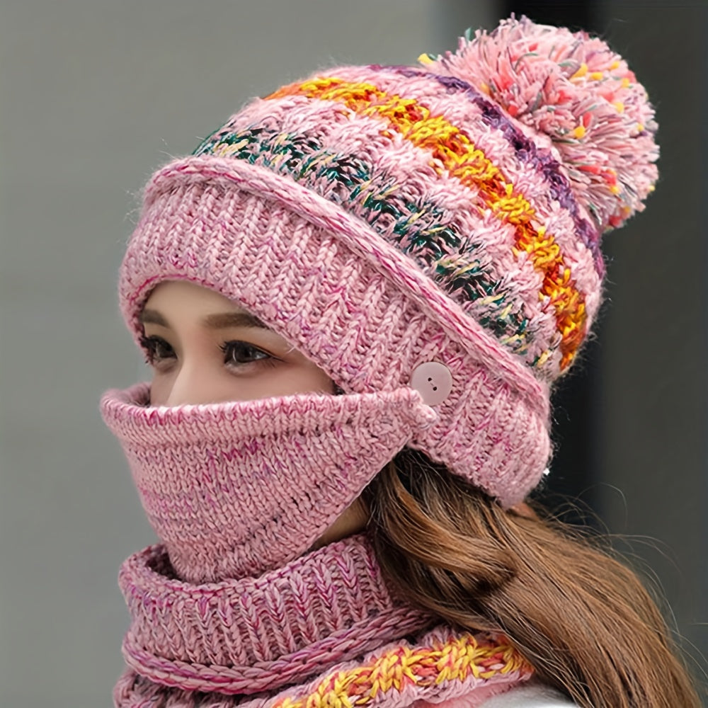 3pcs Plush Beanie, Neck Gaiter & Coldproof Mask Set for Outdoor Cycling Ski