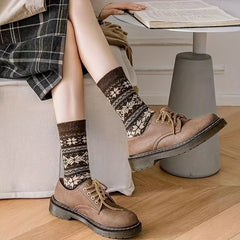 4 Pairs Plaid & Trees Print Socks Mid Tube Women's Stockings
