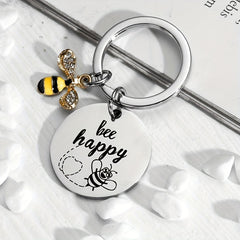 Bee Happy Bumblebee Small Pendant Stainless Steel Keychain