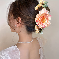 Flower Hair Claw Clip Leaf Decor Bridal Ponytail Holder