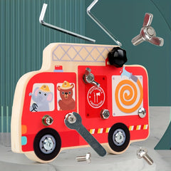 Wooden Disassembly Screw and Nut Fire Truck Set Busy Board Toy