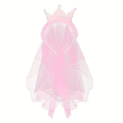 Sequin Crown Headband with Hair Veil for Kids Girls Headdress