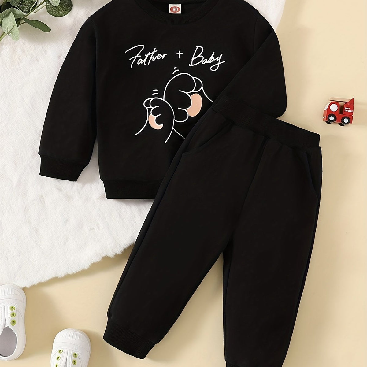 Father Baby 2pc Boys Cartoon Crew Neck Sweatshirt & Pants Set