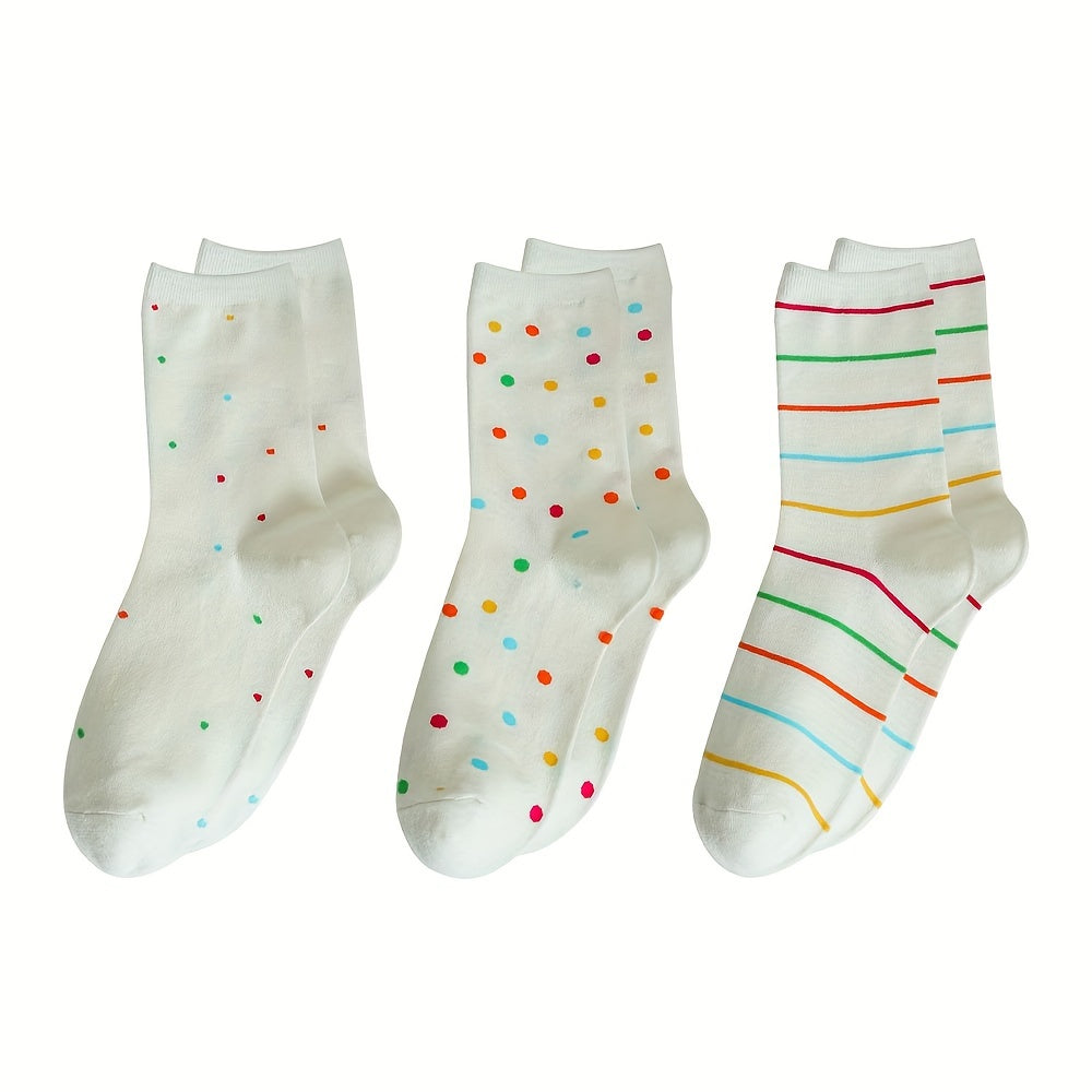 3 Pairs Polka Dot & Stripe Print Socks Women's Stockings