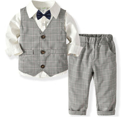 4pcs Baby Toddler Boys Gentleman Bowtie Outfits Long Sleeve Suit