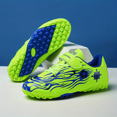 Boy's Turf Football Boots Hook Loop Fastener Outdoor Soccer Cleats