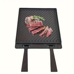Cast Iron Pizza Pan With Removable Handle Double Sided BBQ Frying Pan