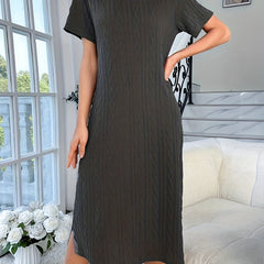 Plus Size Solid Jacquard V Neck Maxi Dress