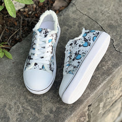 Floral Print Canvas Lace Up Sneakers Low Top Flat Walking Shoes