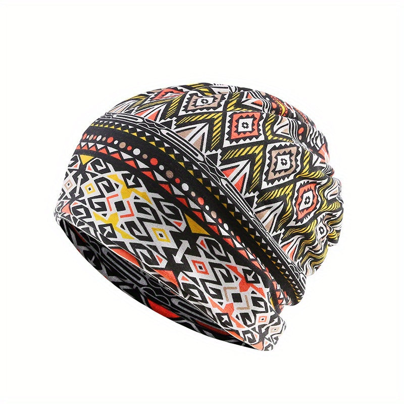 Geometric Pattern Baggy Slouchy Chemo Sleep Beanie Hat Elastic Cap