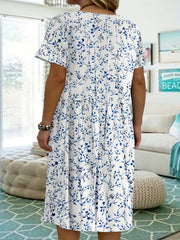  Floral Print Short Sleeve Smock Dress With Pockets