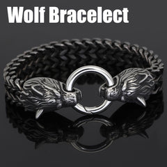 Men's Stainless Steel Wolf Head Bracelet Vintage Personality Viking