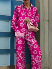  Floral Print Shirt & Pants Two Piece Set