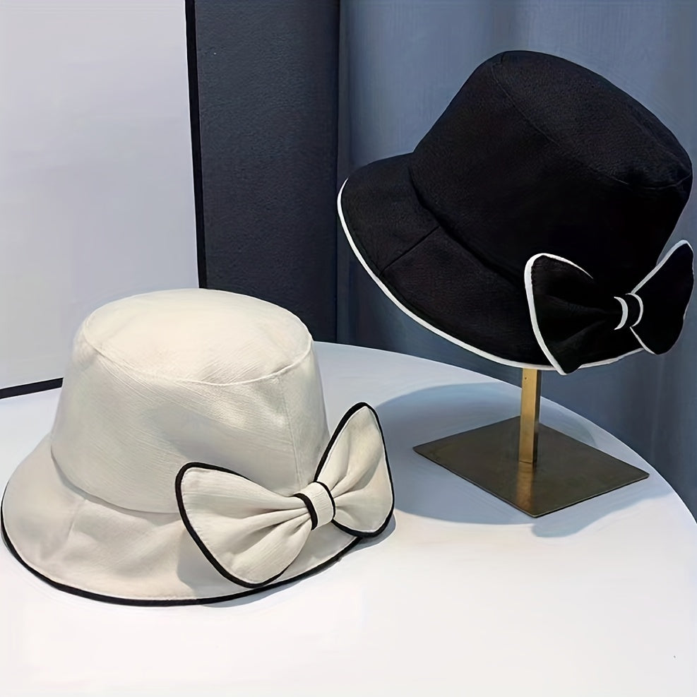 Bowknot Bucket Hat Solid Sunscreen Basin Hats Cotton Beach Cap
