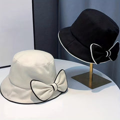 Bowknot Bucket Hat Solid Sunscreen Basin Hats Cotton Beach Cap
