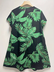  Tropical Print V Neck Mini Dress