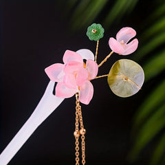 Chinese Style Flower Hairpin with Tassel Ponytail Holder