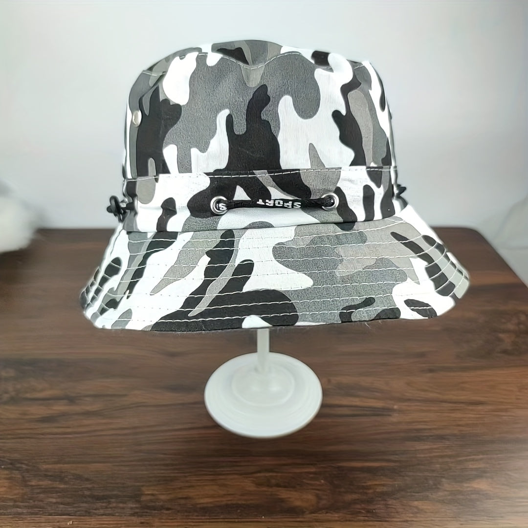 Gray Camouflage Print Bucket Hat Lightweight Sun Hat Unisex