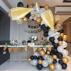 2pcs Champagne Aluminum Balloons Beer Mug Wine Bottle Goblet Decor