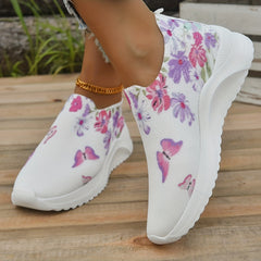 Women's Floral & Butterfly Print Slip-On Sneakers Breathable Knit Sock Shoes