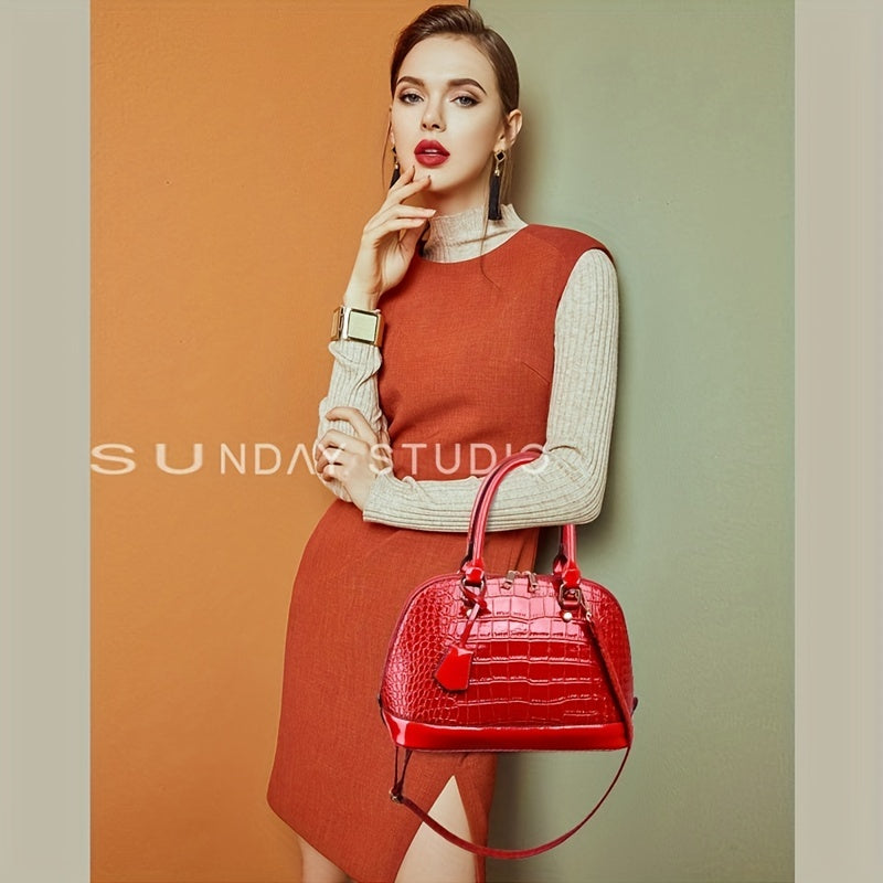 3Pcs Crocodile Embossed Bag Set Women's Shell Handbags With Clutch Purse