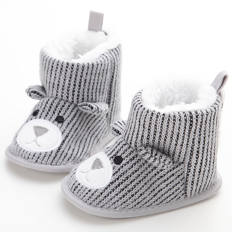 Cartoon Bear Soft Boots for Baby Boys - Warm Fleece Indoor Outdoor Walking