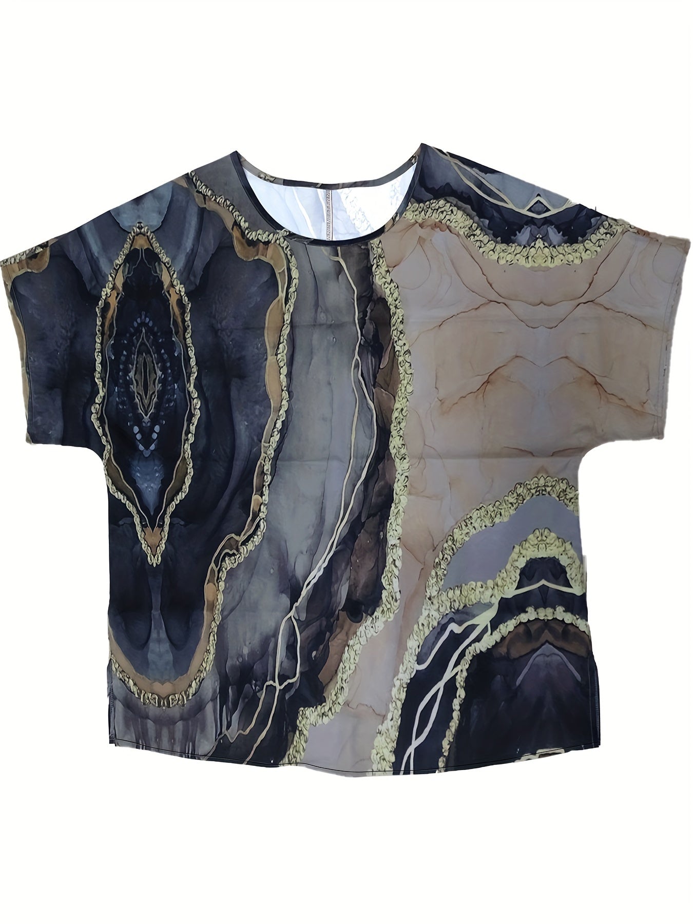  Marble Print Short Sleeve Blouse