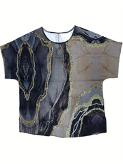  Marble Print Short Sleeve Blouse