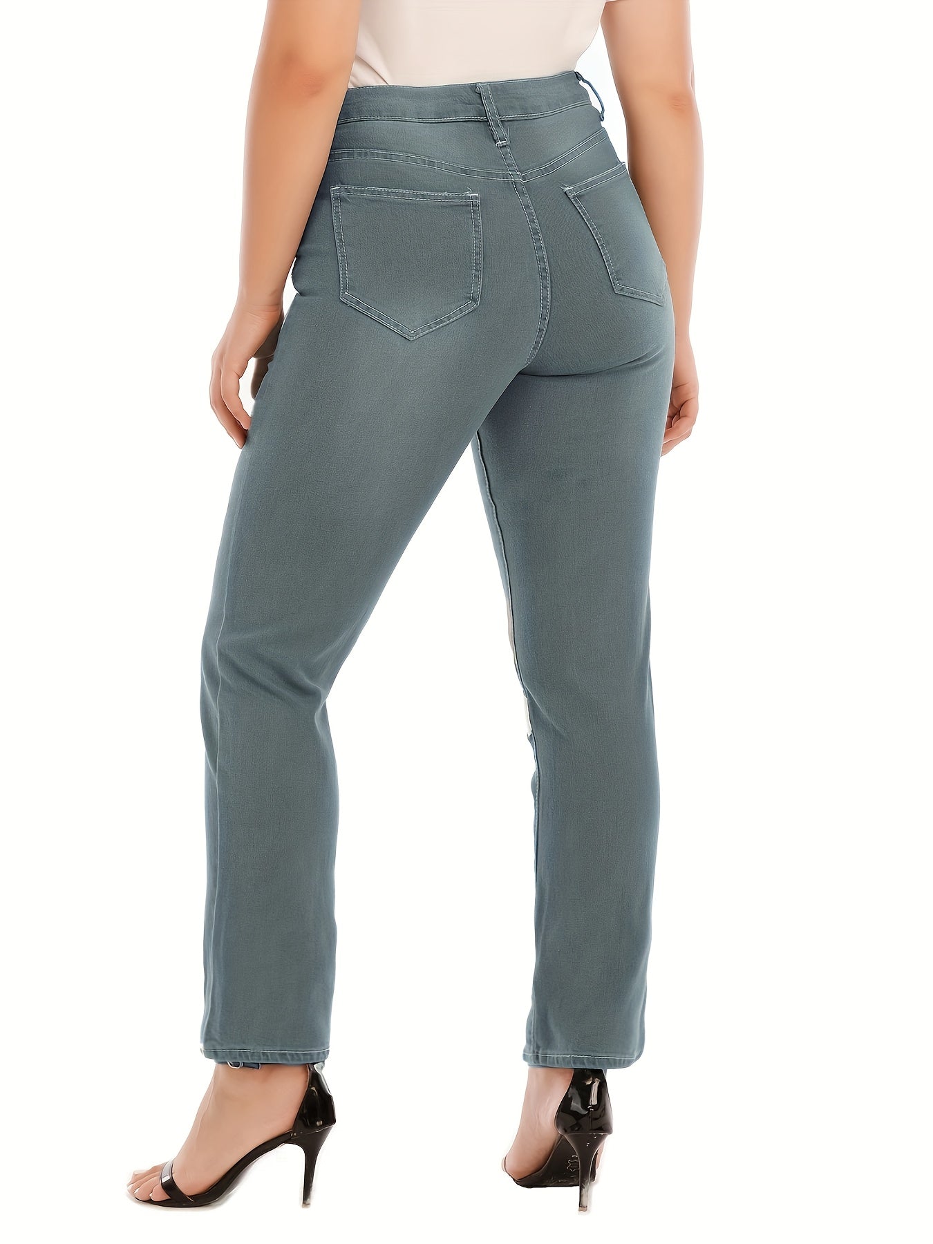  Retro Jeans Women's Plus Graphic Distressed Straight Leg Jeans