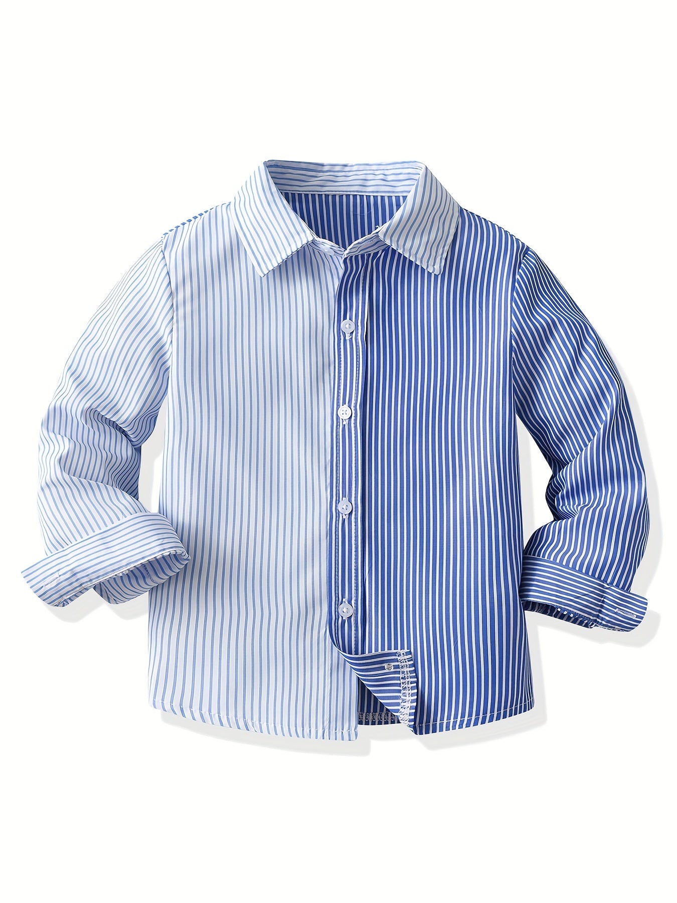 Stripe And Block Graphic Print Boys Top Casual Lapel Shirt Boys Clothes