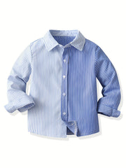 Stripe And Block Graphic Print Boys Top Casual Lapel Shirt Boys Clothes