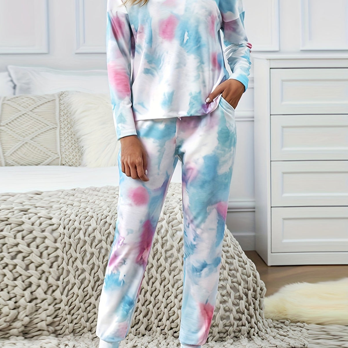 Women's Plus Tie Dye Long Sleeve Tee & Joggers Set