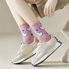 5 Pairs Floral & Heart Print Socks Mid Tube Women's Stockings & Hosiery